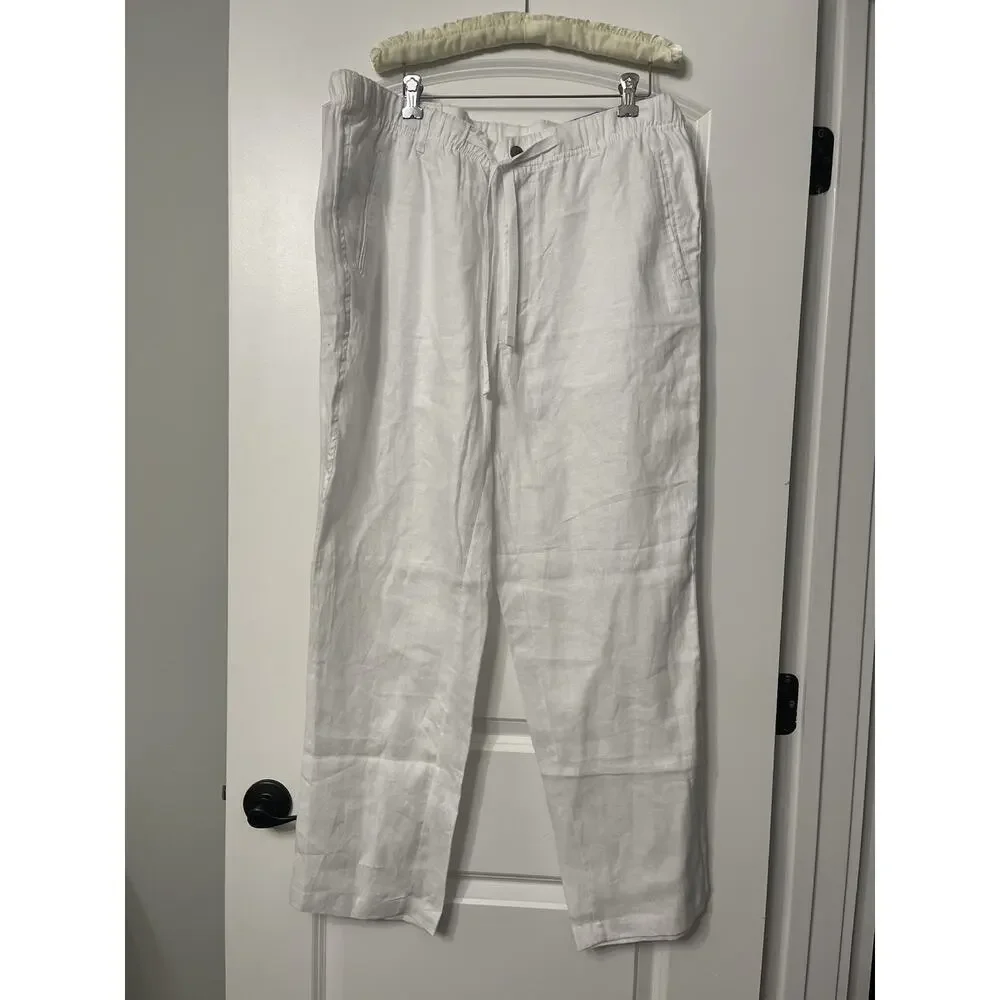 Coastal NWT Tasso Elba Men's Linen Drawstring Pants Size XL White Resort Outfit